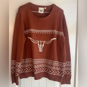 Cotton Rye Brown Sweater with White Cow Pattern